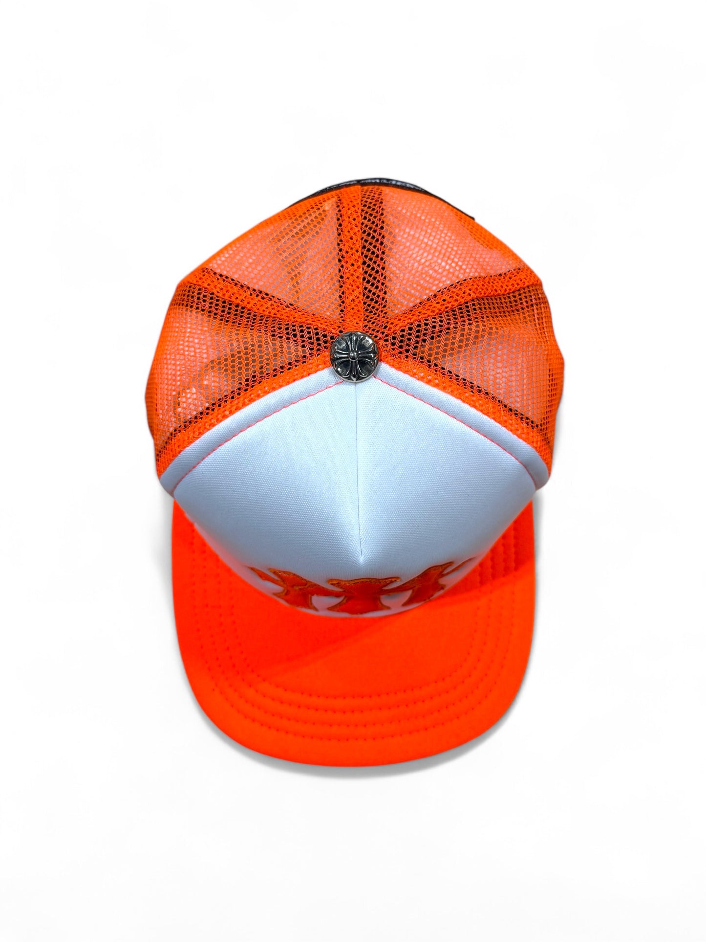 Chrome hearts Cemetery cross trucker hat (Neon Orange / White)