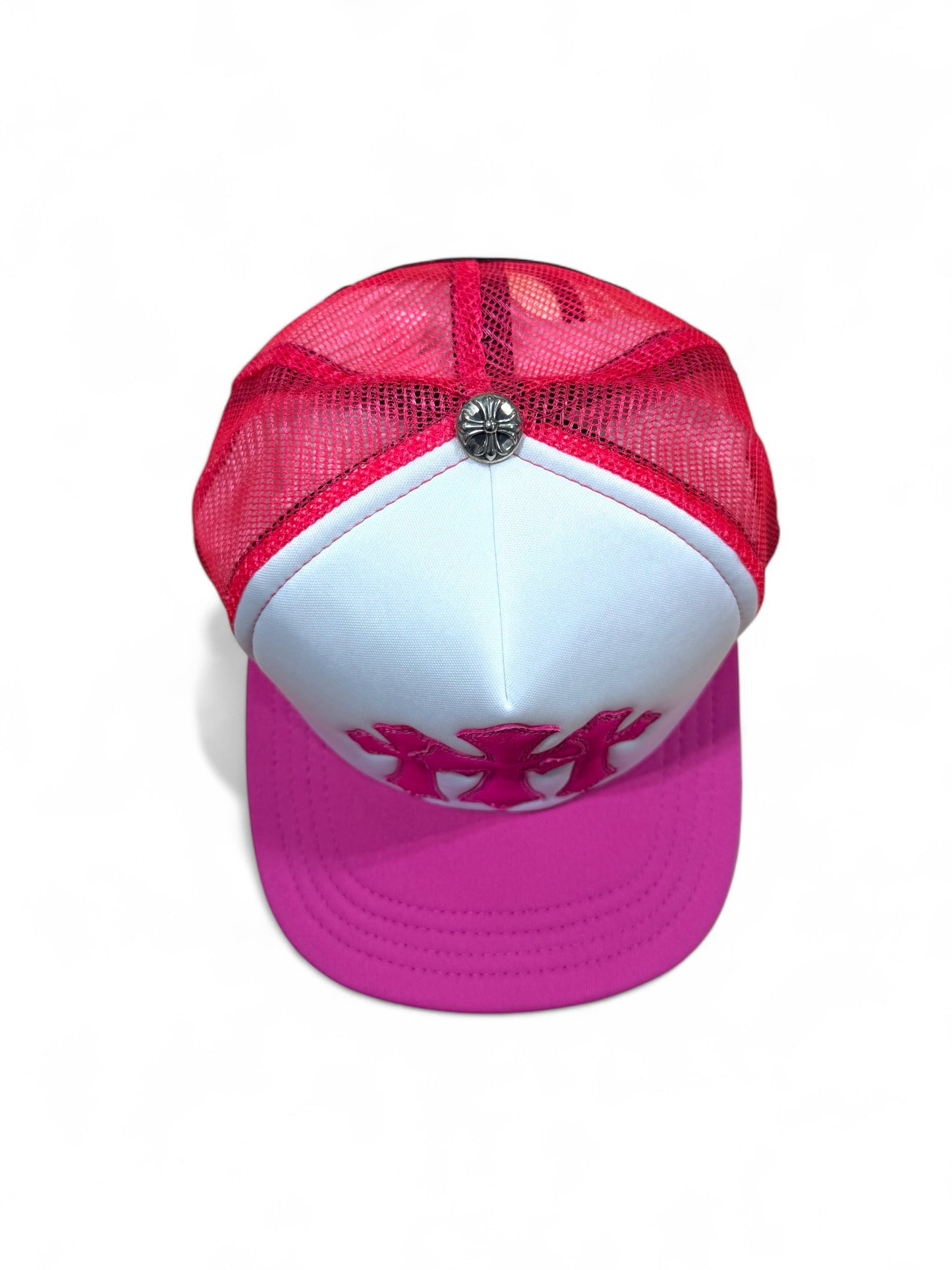 Chrome hearts Cemetery cross trucker hat (Neon pink / White)