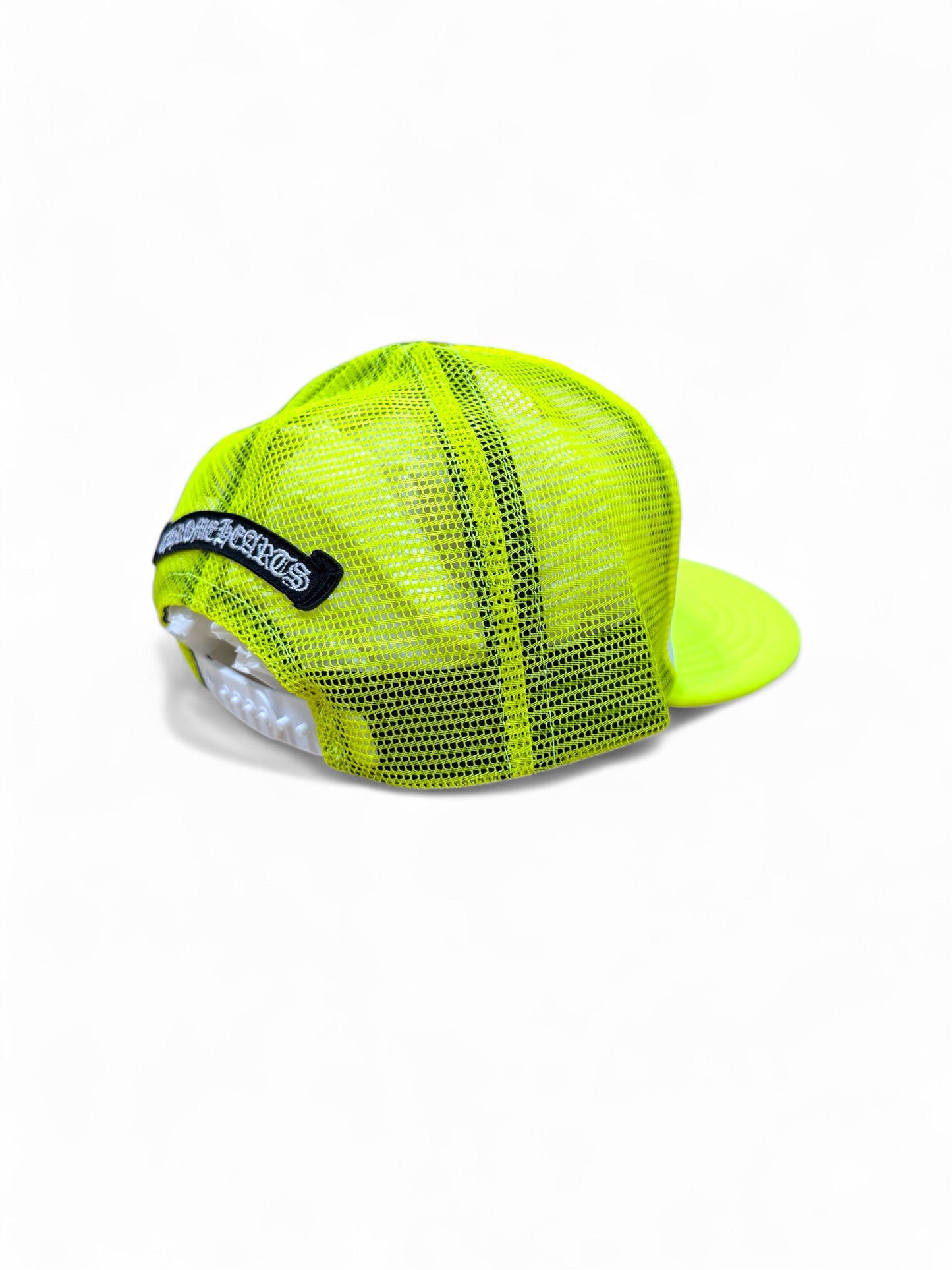 Chrome hearts Cemetery cross trucker hat (Neon yellow / White)
