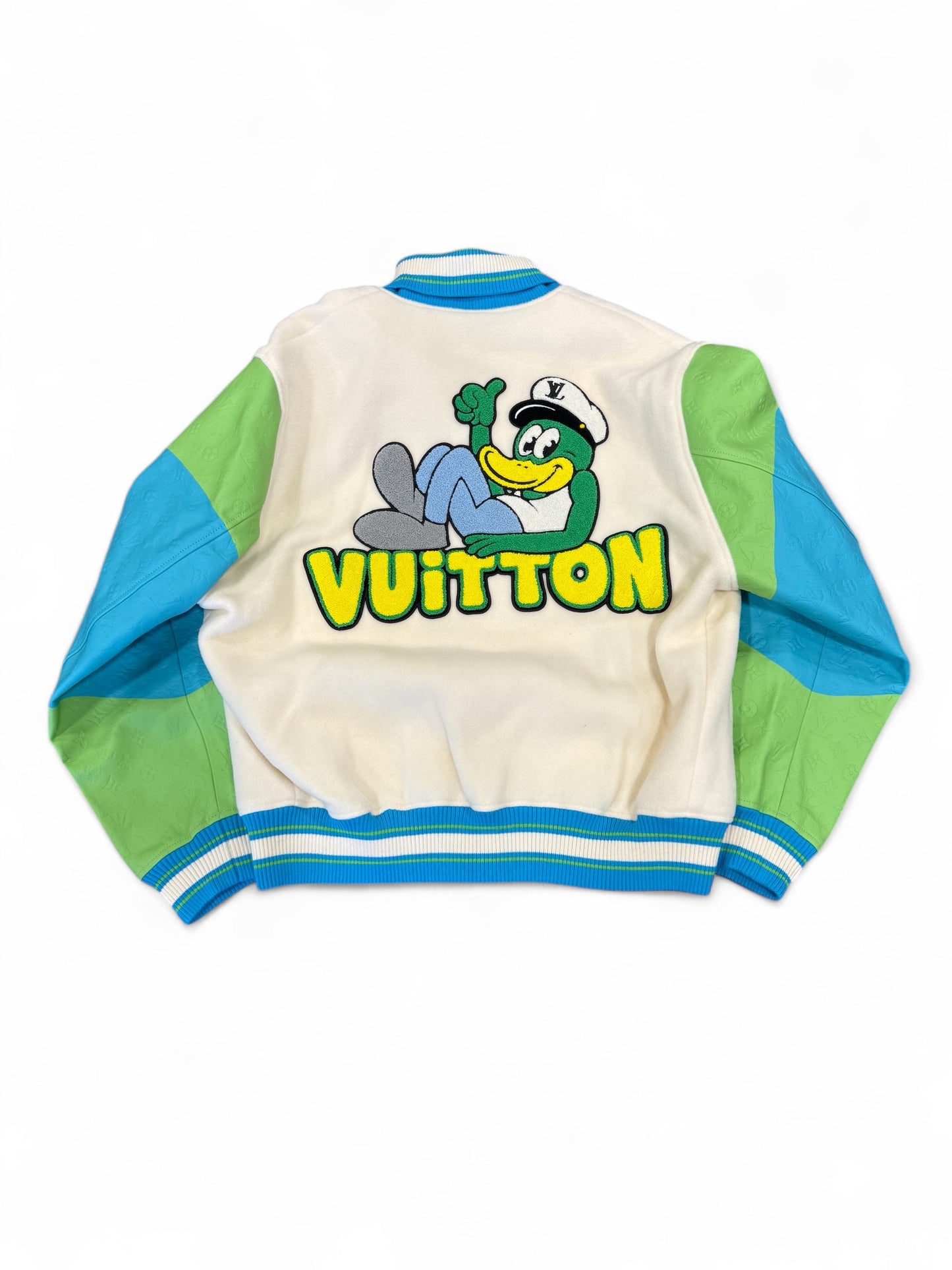 Louis Vuitton Playground Leather Varsity Jacket (Cream/Blue/Green)