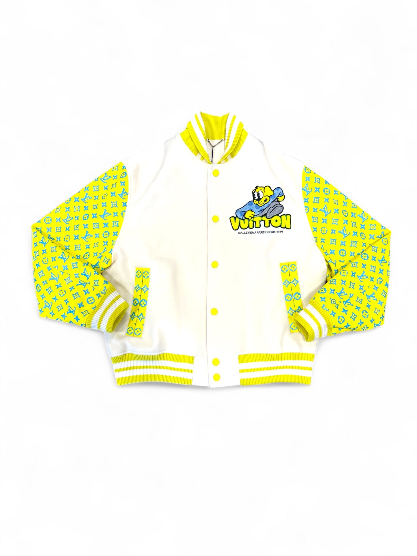 Louis Vuitton Playground Leather Varsity Jacket (Cream/Yellow/Blue)