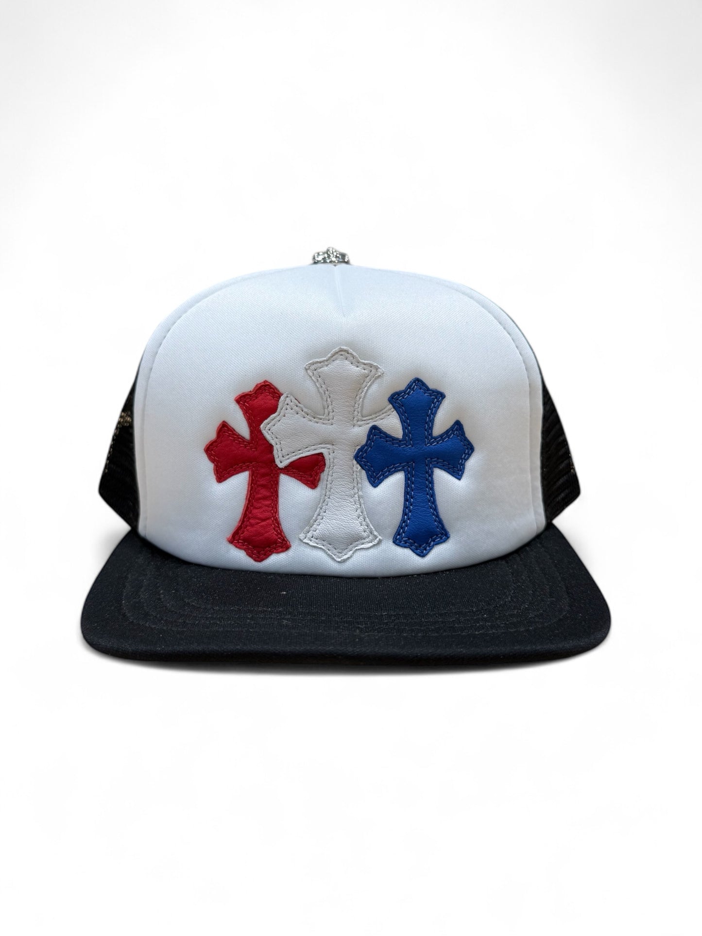 Chrome hearts Cemetery cross trucker hat (Red / White / Blue)