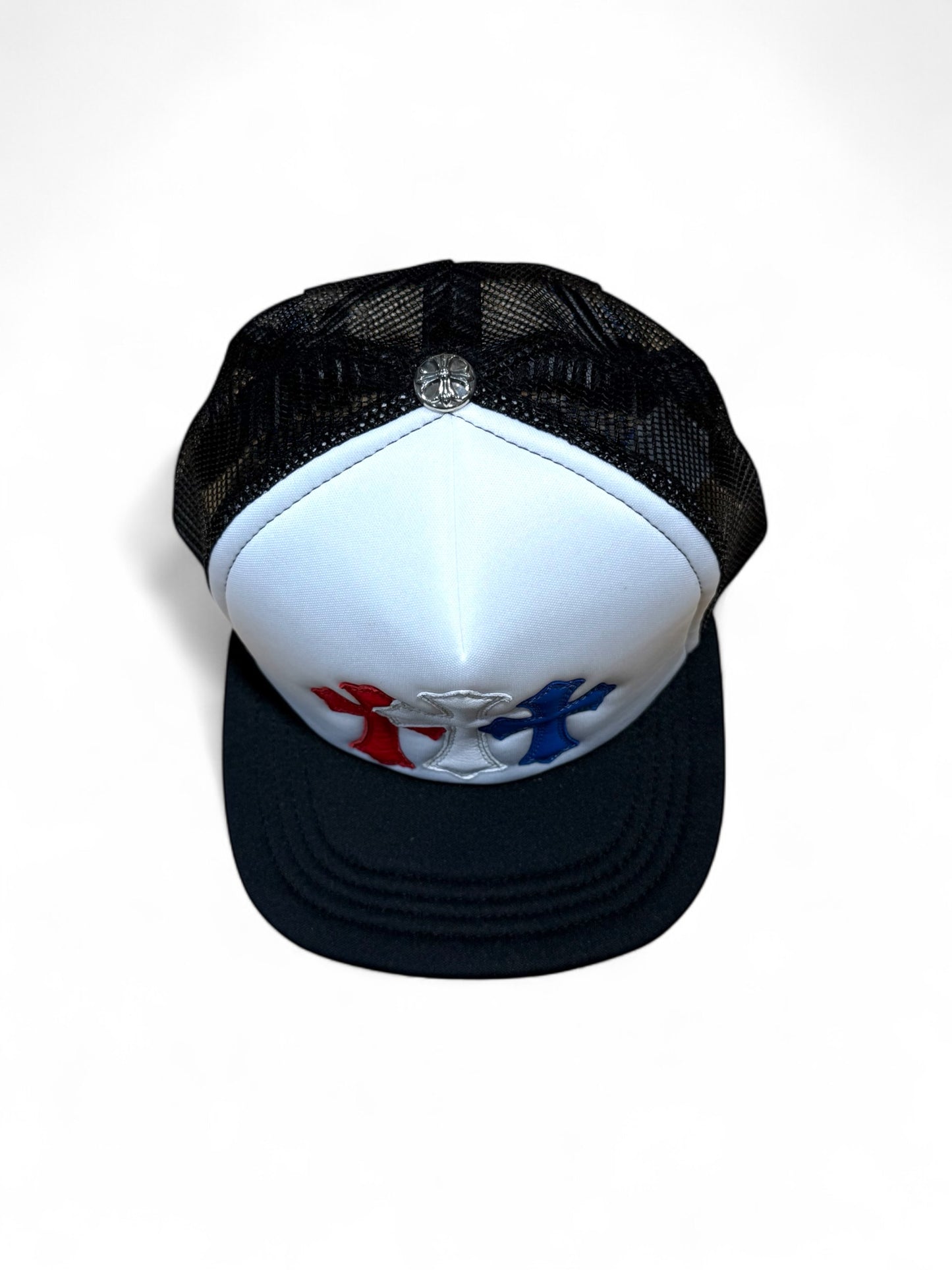 Chrome hearts Cemetery cross trucker hat (Red / White / Blue)