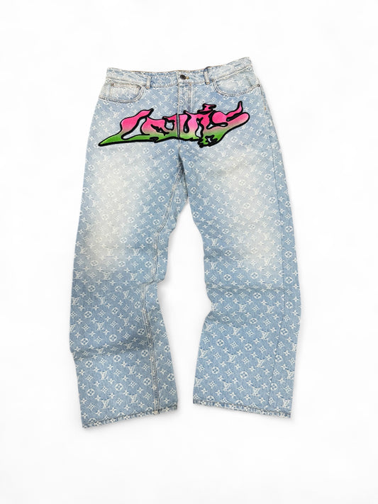 Louis Vuitton x Virgil "Graffiti" Baggy Monogram Denim Jeans