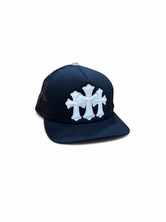 Chrome hearts Cemetery cross trucker hat (Black/White)