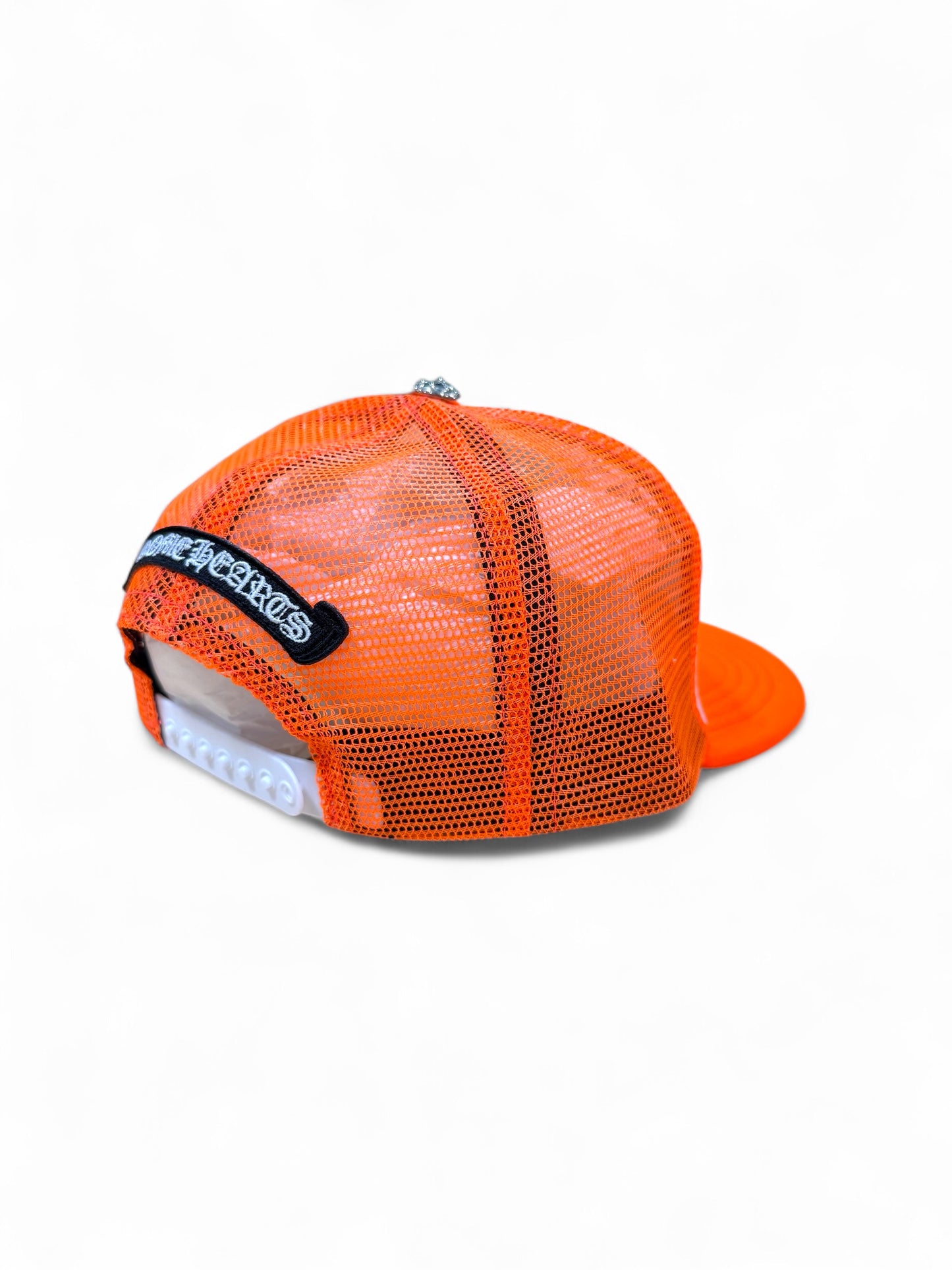Chrome hearts Cemetery cross trucker hat (Neon Orange / White)