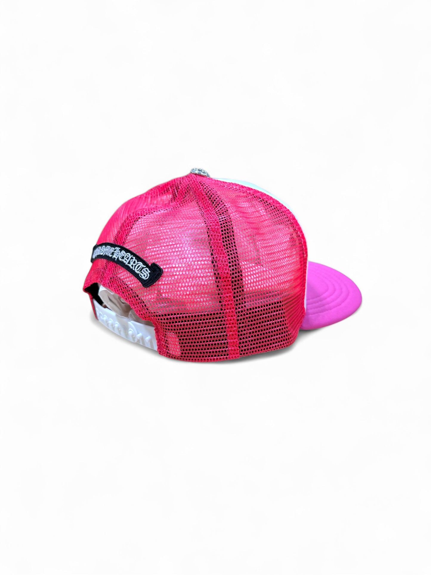 Chrome hearts Cemetery cross trucker hat (Neon pink / White)