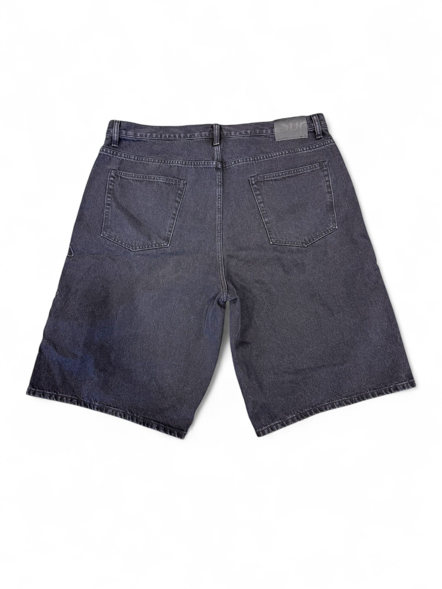 Supreme Script Baggy Denim Shorts (Washed black)