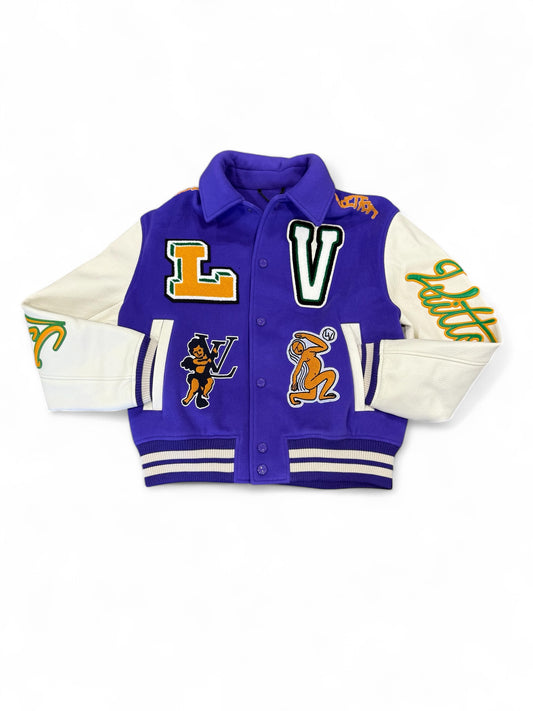 Louis Vuitton Multi-Patched "Purple Frog" Leather Varsity Jacket