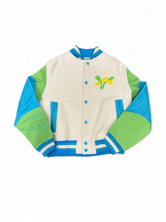 Louis Vuitton Playground Leather Varsity Jacket (Cream/Blue/Green)