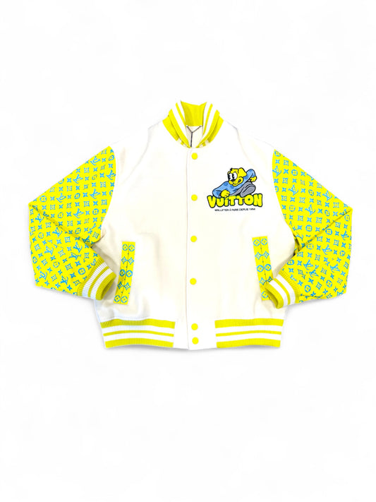 Louis Vuitton Playground Leather Varsity Jacket (Cream/Yellow/Blue)