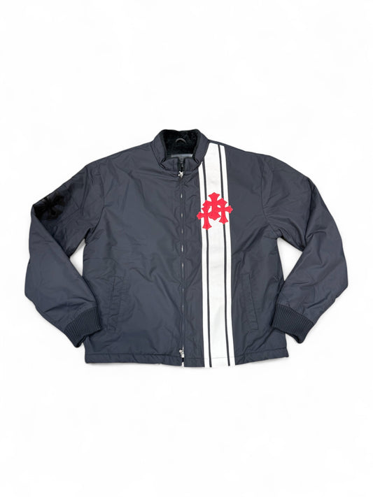 Chrome Hearts Faux Fur Cemetery Cross Patch Racing Jacket